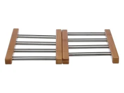 Descanso de Panela Extensível em Bambu e Aço Inoxidável Cinza 35cm