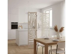 Divisória de ambiente de madeira Akira White com 3 painéis para quarto e sala de estar