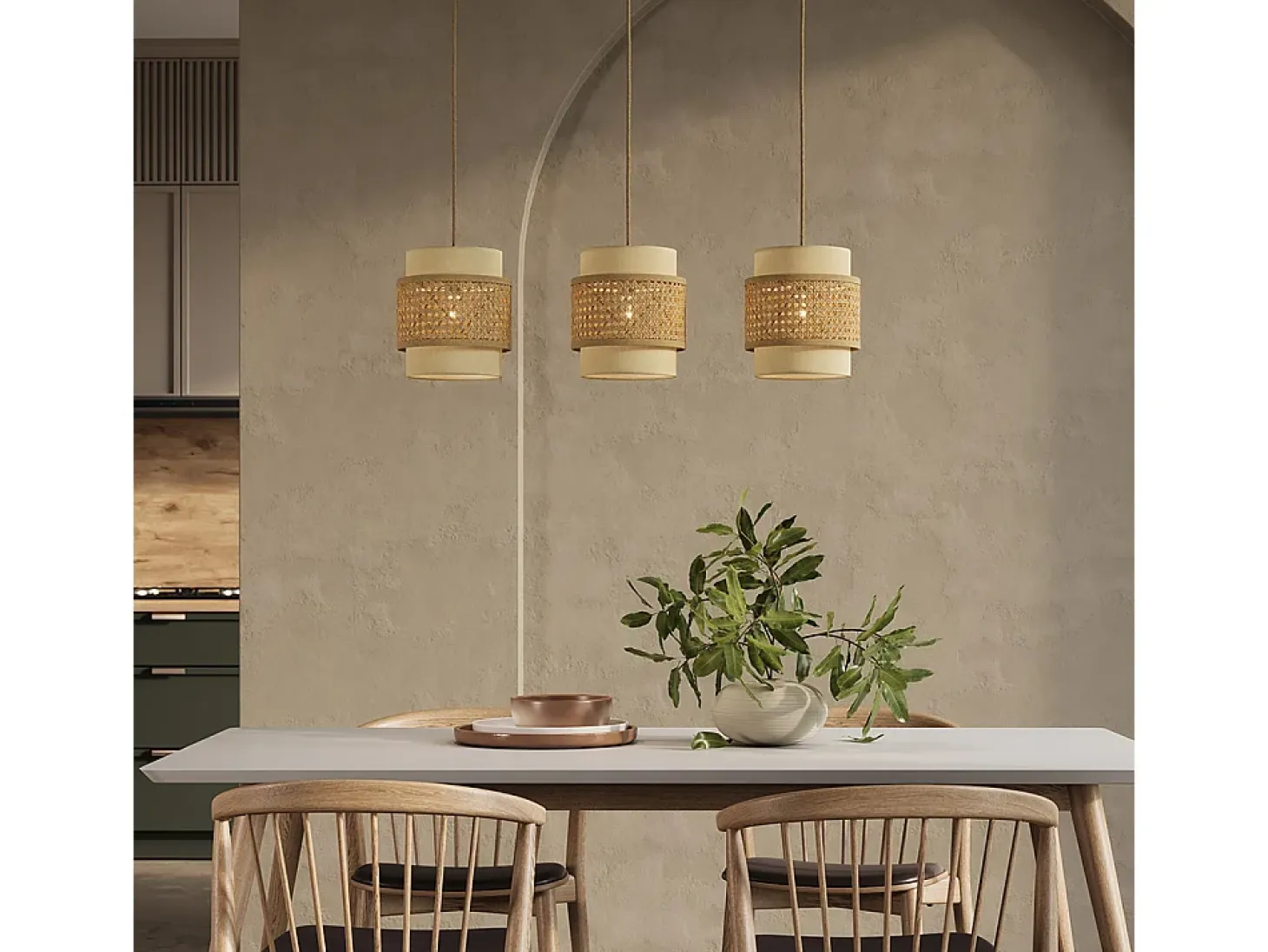 3er Pendelleuchte creme 70x70x120 morten