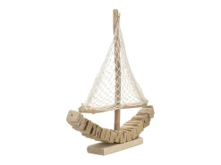Escultura De Veleiro Em Madeira Com Rede Em Tecido 45x45x7cm Enok Mauro Ferretti