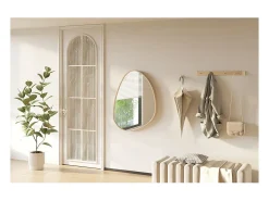 Espelho assimétrico NARA – 60x80 cm – Acabamento em carvalho envelhecido – MDF com decoração de madeira – Design orgânico