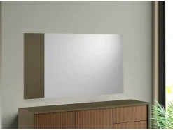 Espelho Dbartesagh, Espelho de entrada decorativo, Artigo de decoração de parede com perfil lateral, 100% Made in Italy, 110x3h60 cm, Branco e Castanho
