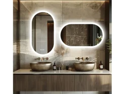 Espelho de banheiro oval LED 120x60cm espelho iluminado com 3 cores ajustáveis ​​antiembaçante 60x120cm