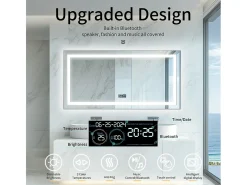 Espelho de banheiro 120x60cm LED ajustável + antiembaçante + Bluetooth 5.2 + Relógio + 3 cores 4 botões