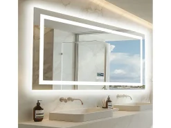 Espelho de banheiro 160x80cm LED ajustável + antiembaçante + Bluetooth 5.2 + Relógio + 3 cores 4 botões