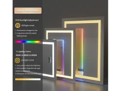 Espelho de banheiro 90x70cm RGB e LED ajustável + antiembaçante + Bluetooth 5.2 + Relógio + 3 cores 4 botões