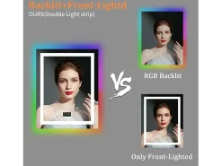Espelho de banheiro 90x70cm RGB e LED ajustável + antiembaçante + Bluetooth 5.2 + Relógio + 3 cores 4 botões