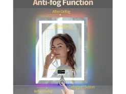 Espelho de banheiro 90x70cm RGB e LED ajustável + antiembaçante + Bluetooth 5.2 + Relógio + 3 cores 4 botões