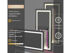 Espelho de banheiro 140x70cm RGB e LED ajustável + antiembaçante + Bluetooth 5.2 + Relógio + 3 cores 4 botões