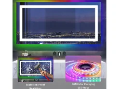 Espelho de banheiro 140x70cm RGB e LED ajustável + antiembaçante + Bluetooth 5.2 + Relógio + 3 cores 4 botões
