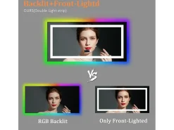 Espelho de banheiro 140x70cm RGB e LED ajustável + antiembaçante + Bluetooth 5.2 + Relógio + 3 cores 4 botões