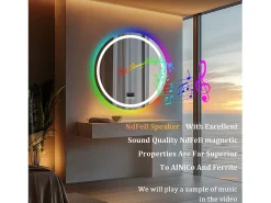 Espelho de banheiro 80x80cm RGB e LED ajustável + antiembaçante + Bluetooth 5.2 + Relógio + 3 cores 4 botões