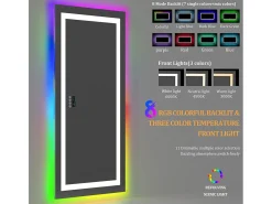 Espelho de banheiro 120x60cm RGB e LED ajustável + antiembaçante + Bluetooth 5.2 + Relógio + 3 cores 4 botões