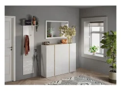 Espelho de entrada design, 110x68 cm, coleção KEY, contorno branco brilhante laqueado.