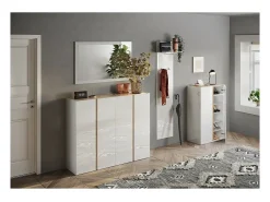 Espelho de entrada design, 110x68 cm, coleção KEY, contorno branco brilhante laqueado.
