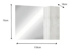 Espelho design com armazenamento, 110x75 cm, coleção CISA, cor branca com efeito de madeira