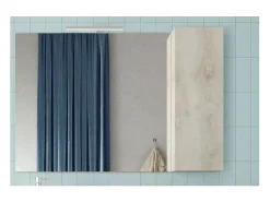 Espelho design com armazenamento, 110x75 cm, coleção CISA, cor branca com efeito de madeira