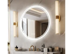 Espelho redondo de banheiro com LED antiembaçante, espelho de parede com 3 cores ajustáveis, 80x80 cm