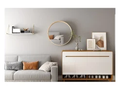 Espelho redondo RIO – Ø80 cm – Acabamento em carvalho envelhecido – MDF com decoração de madeira – Design natural e moderno