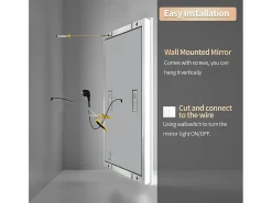 Espelho retangular iluminado para banheiro com LED regulável e 4 botões sensíveis ao toque - antiembaçante - 90x70cm