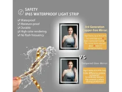 Espelho retangular iluminado para banheiro com LED regulável e 4 botões sensíveis ao toque - antiembaçante - 80x60cm