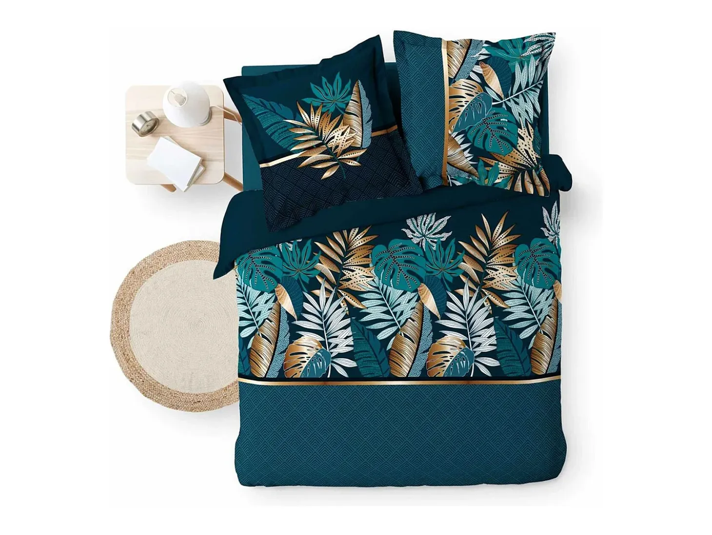 Jogo de Cama "Alianor" 3 Peças 260x240cm Azul Tropical Chic 100% Algodão