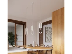 Luminárias pendentes Synexus moderno, aço - 3 fontes de luz 3000K - L.43 x H.130 cm - branco