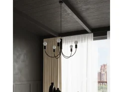 Lustres Minimo moderno, aço - 5 fontes de luz 4000K - L.45 x H.100 cm - preto