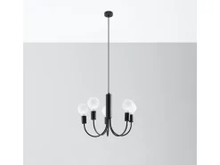 Lustres Minimo moderno, aço - 5 fontes de luz 3000K - L.45 x H.100 cm - preto