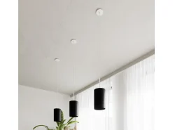 Lustres Otto Minimalista, Tecido/Vidro/Aço - 1 Lichtbronnen - L.15 X H.125 Cm - Preto