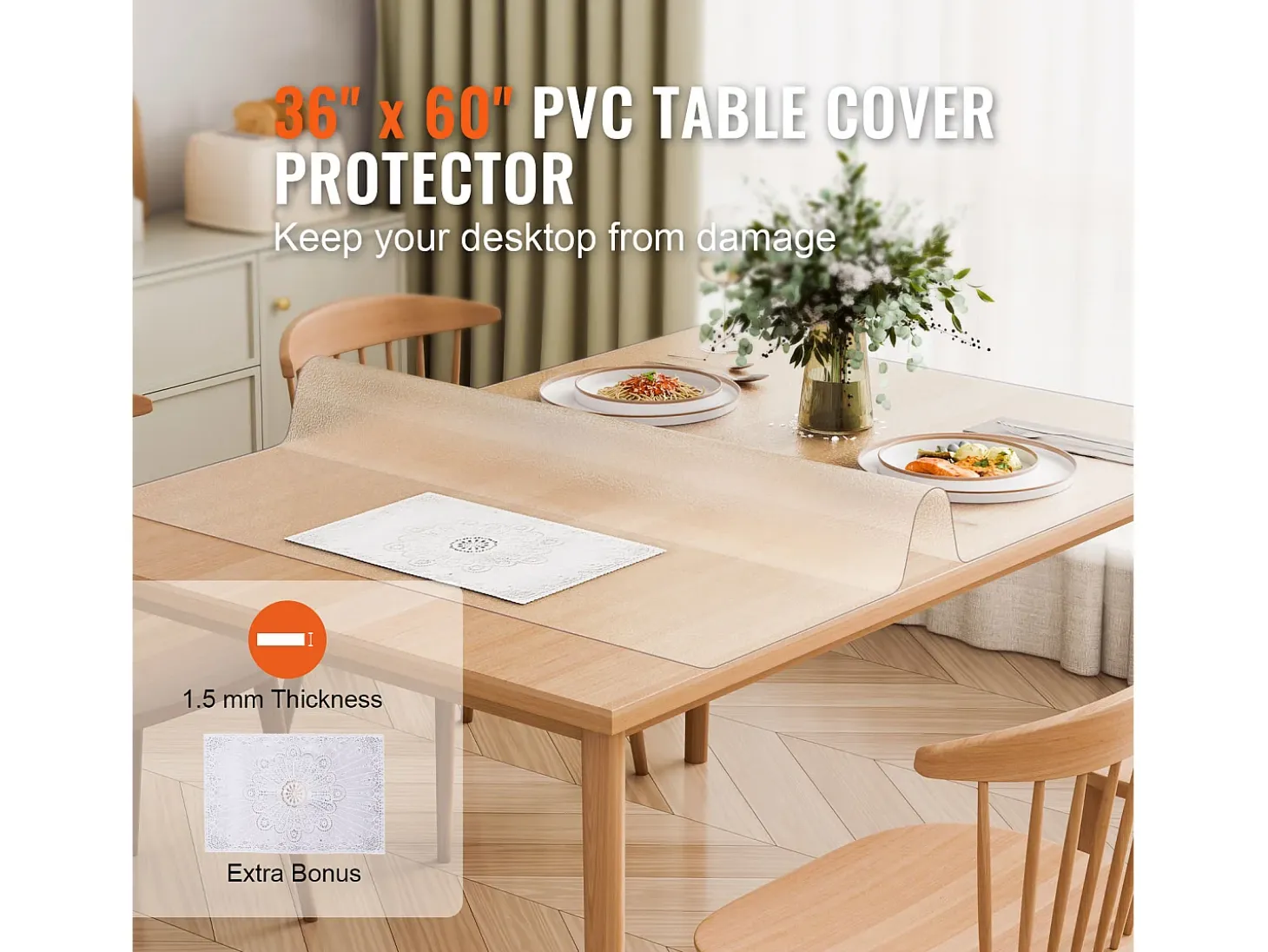 Mantel SucceBuy Proteção de Mesa em PVC, 91 X 152 CM, Tapete de Escritório em Plástico Congelado, 0.15CM de Espessura