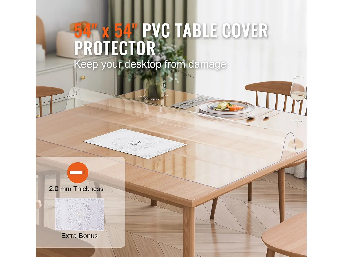 Mantel SucceBuy Protetor de Mesa em PVC 137 X 137 CM, Protetor de Escrivaninha em Plástico Transparente 0.2CM de Espessura