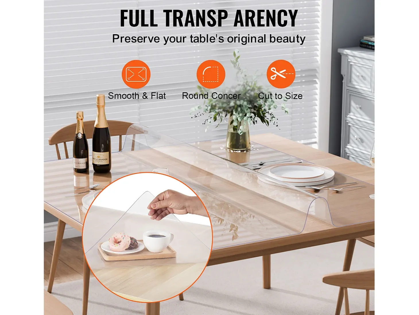 Mantel SucceBuy Protetor de Mesa em PVC 137 X 137 CM, Protetor de Escrivaninha em Plástico Transparente 0.2CM de Espessura