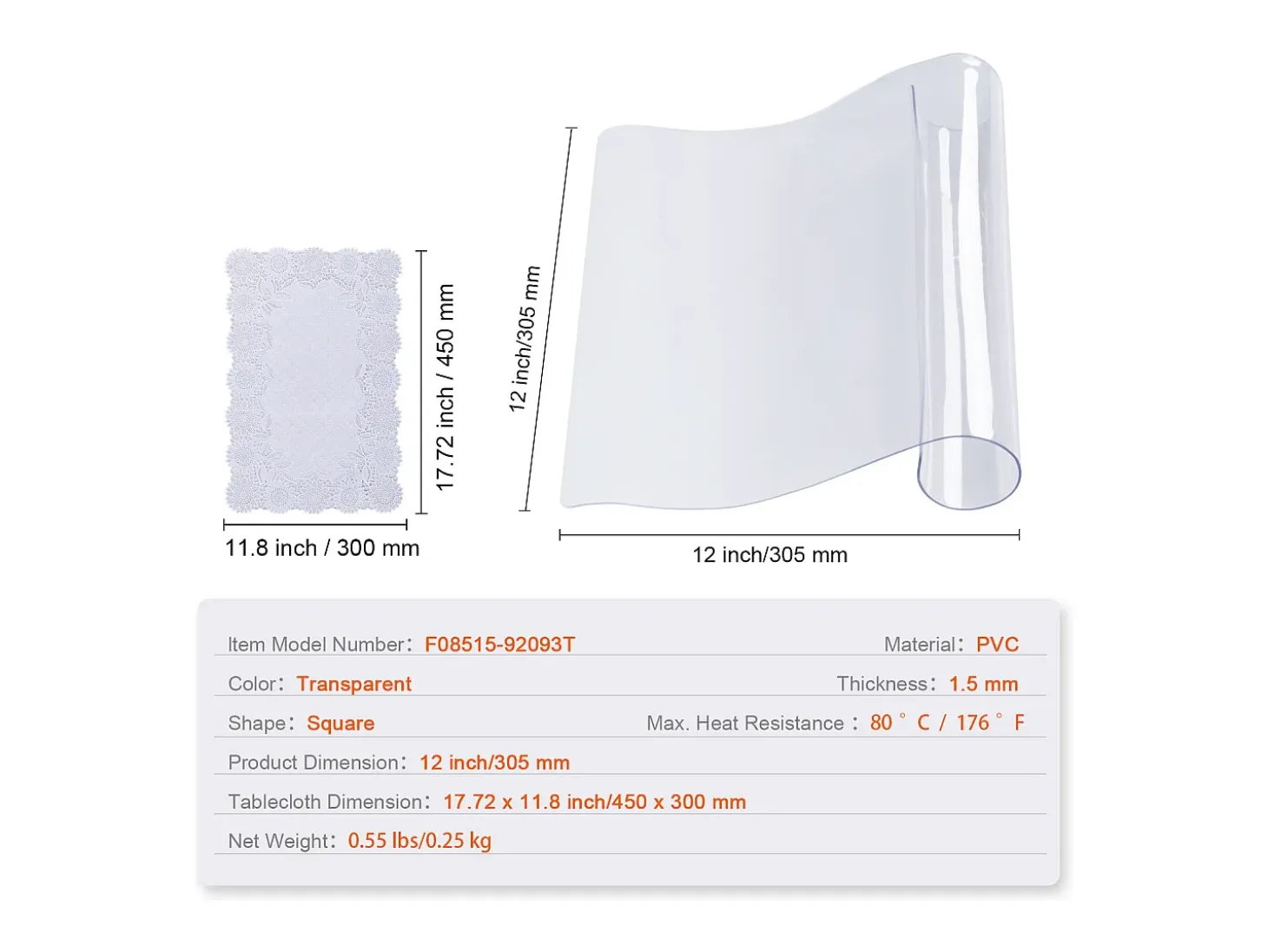 Mantel SucceBuy Protetor de Mesa em PVC 30 X 30 CM, Protetor de Escritório em Plástico Transparente 0.15CM de Espessura
