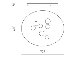Plafon Luna em metal branco 72,5x60cm, 7 luzes GX53 max 7x8W, IP20, design redondo moderno, lâmpadas não incluídas
