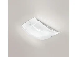 Plafon médio Nereide 45x31cm em vidro acetinado serigrafado branco 2XE27, base cromada, design moderno, IP20, max 2x52W