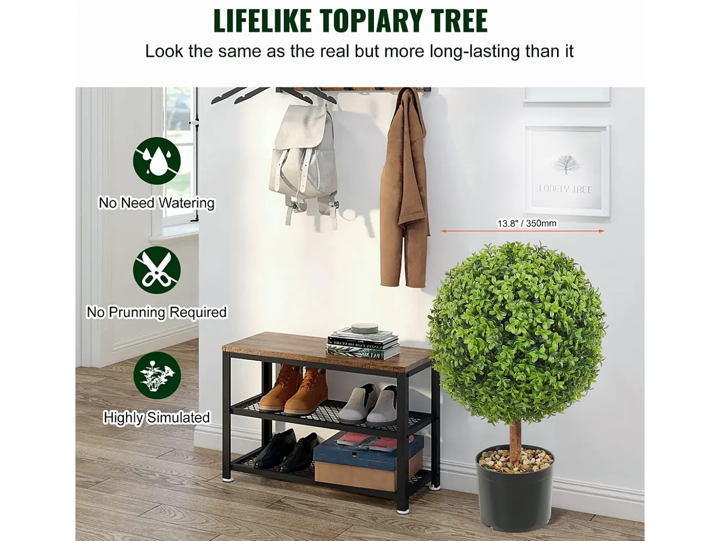 Árvore artificial SucceBuy Árvore Topiária Artificial de 60 cm, Planta Falsa, Folhas Substituíveis, Decoração para Casa