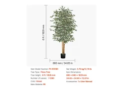 Árvores Artificiais SucceBuy Ficus Artificial de 180 cm com Vaso Preto, Planta Artificial Grande com Tronco de Madeira Natural e Folhagem Verde Realista