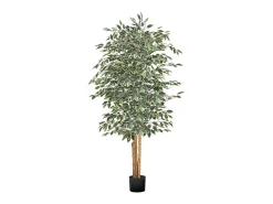 Árvores Artificiais SucceBuy Ficus Artificial de 180 cm com Vaso Preto, Planta Artificial Grande com Tronco de Madeira Natural e Folhagem Verde Realista