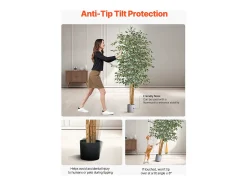 Árvores Artificiais SucceBuy Ficus Artificial de 180 cm com Vaso Preto, Planta Artificial Grande com Tronco de Madeira Natural e Folhagem Verde Realista