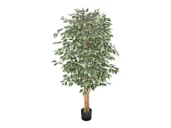 Árvores Artificiais SucceBuy Ficus Artificial de 180 cm com Vaso Preto, Planta Artificial Grande com Tronco de Madeira Natural e Folhagem Verde Realista