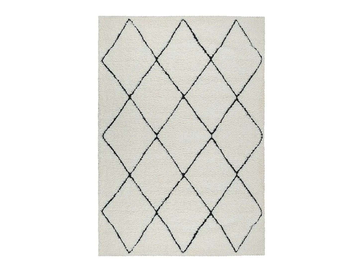 Tapete Bahar Shaggy moderno padrão losango, preto branco, 160 x 230 cm