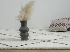 Tapete Bahar Shaggy moderno padrão losango, preto branco, 160 x 230 cm