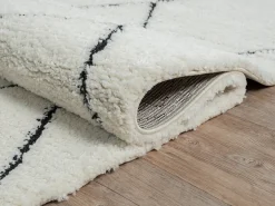 Tapete Bahar Shaggy moderno padrão losango, preto branco, 160 x 230 cm