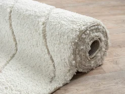 Tapete Bahar Shaggy padrão triângulo, creme, 160 cm redondo