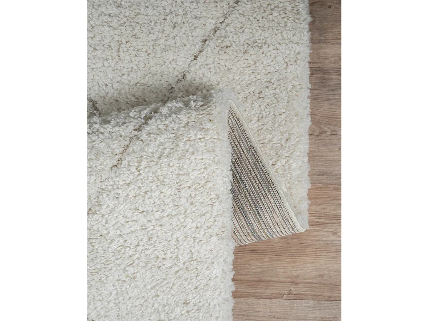 Tapete Bahar Shaggy padrão losango, creme, 200 x 290 cm