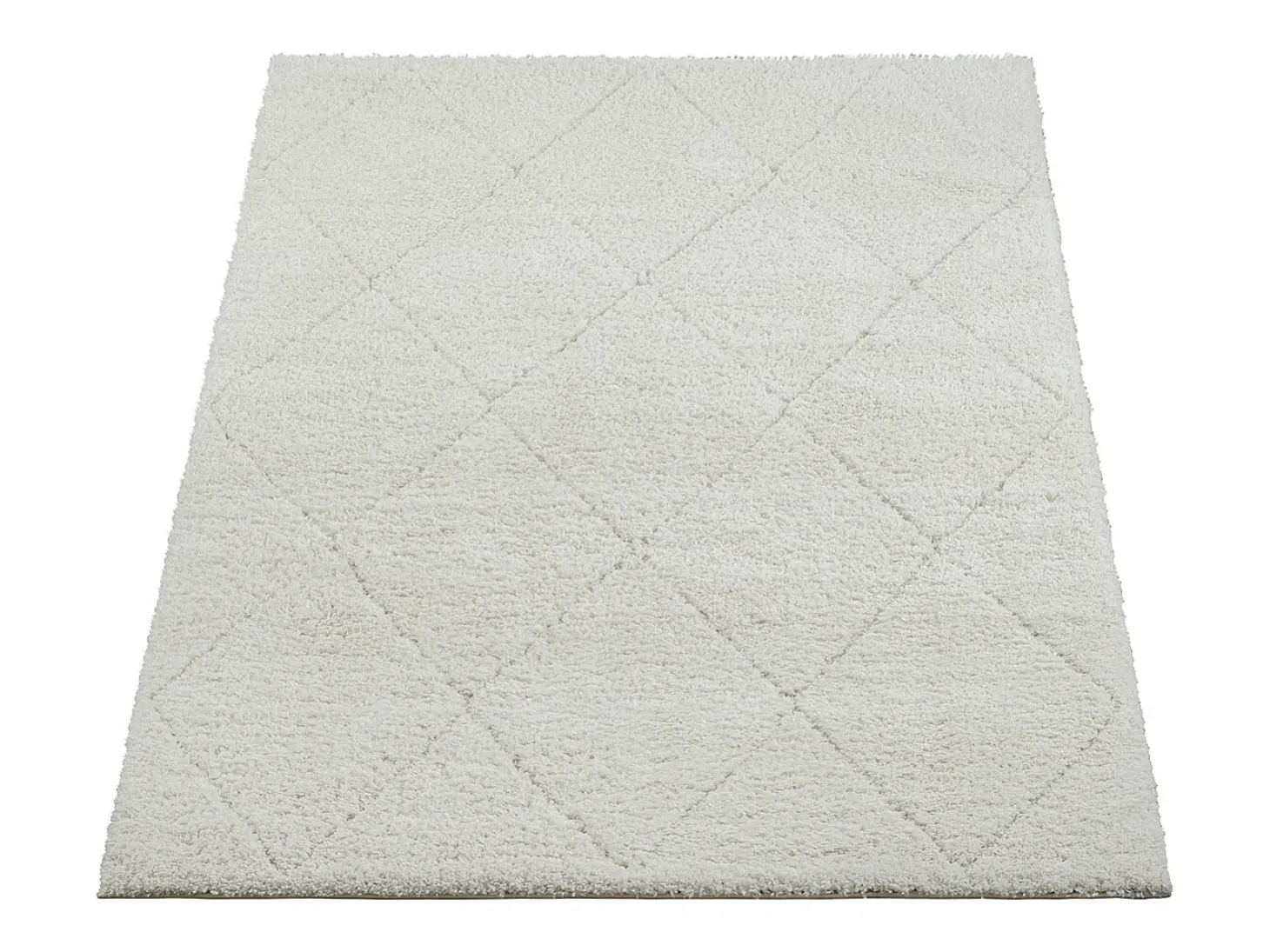 Tapete Bahar Shaggy padrão losango, creme, 200 x 290 cm