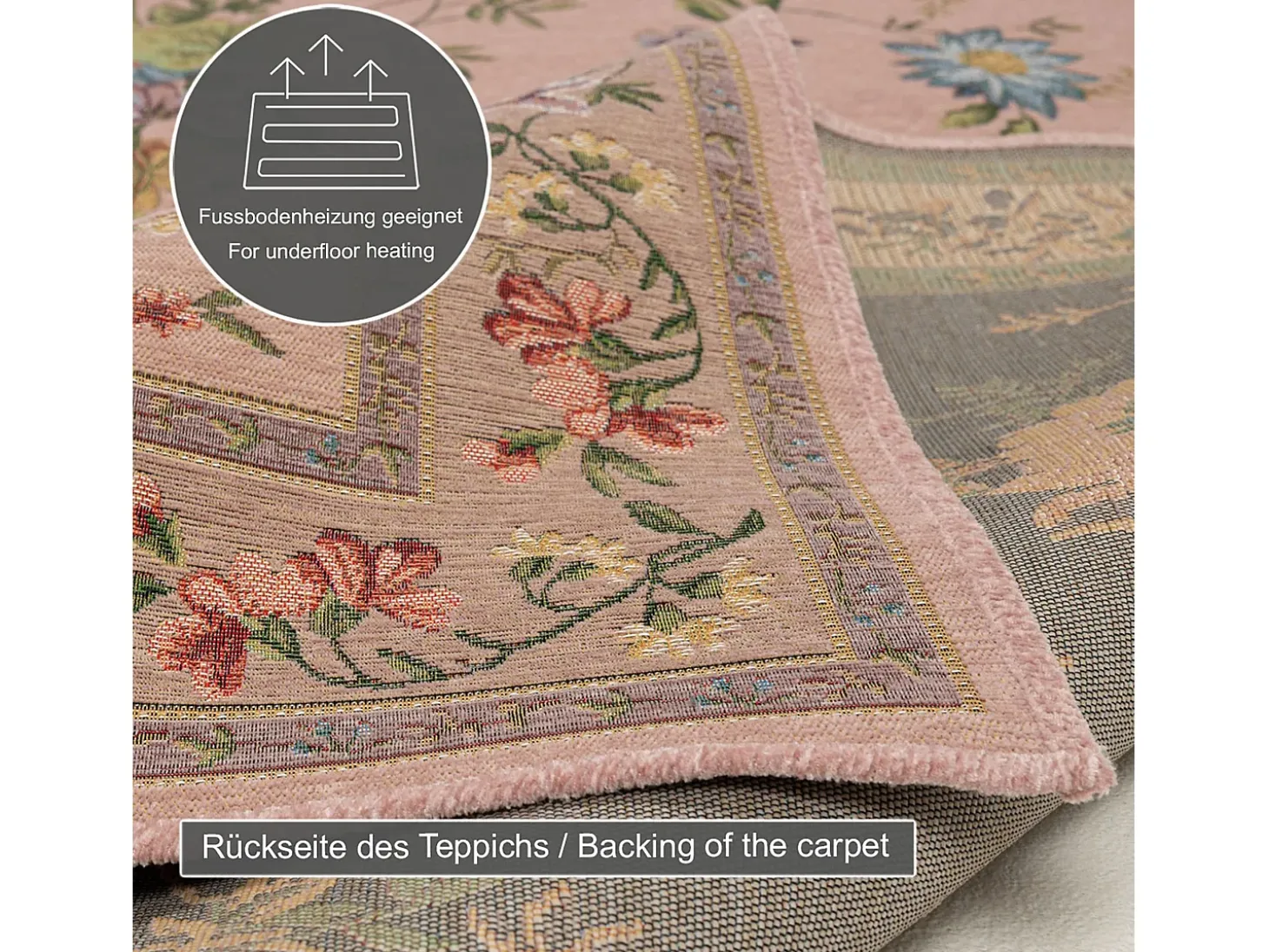 Tapete com borda e padrão floral 160x230 cm rose Flomi