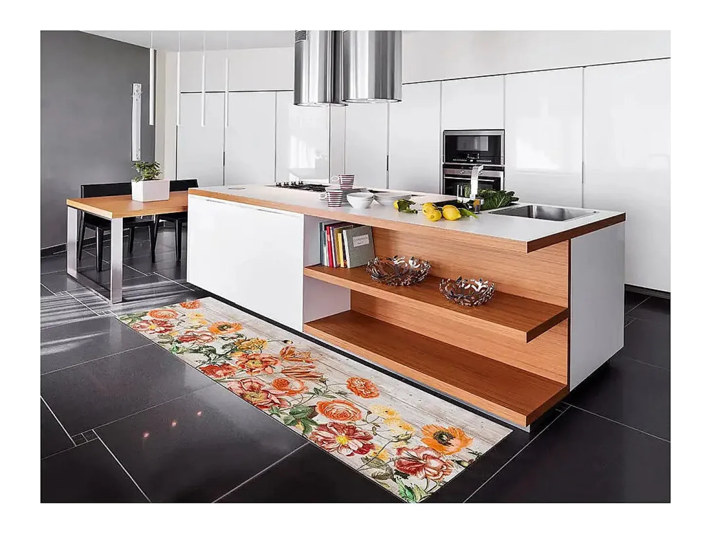 Tapete cozinha - desenhos com flores - multicolorido - 52 x 200 cm - RICCI