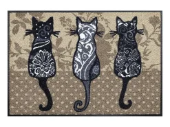 Tapete de entrada tecido retangular 50x75 cm padrão animais castanho, antiácaros, resistente a UV, Oeko-Tex, poliéster